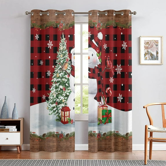 Goory Xmas Grommet Blackout Window Drapes Thermal Insulated Window Drapes Eyelet Ring Top Window Curtain Room Darkening Curtain Style E W:52"xL:63"