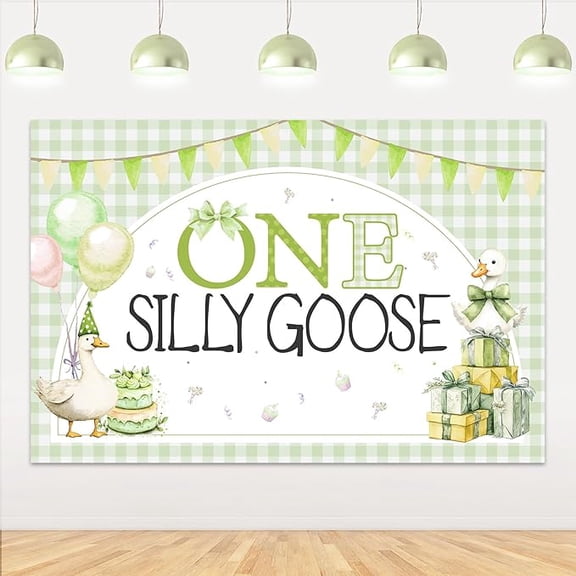 Goose 1st Birthday Party Decoration Boy, One Silly Goose Backdrop Banner 53ft Duck Animal Background Prop for Goose Farm Barnyard Animal 1st First 1 Year Old Birthday Party Decoration