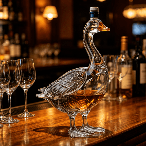 Goose 30th Anniversary 3D Swan Vodka Bottle Decanter, 350ml Borosilicate Glass Carafe,Spill-Free Whisky Wine Spirits,Luxury Home Bar Ornament and Gift