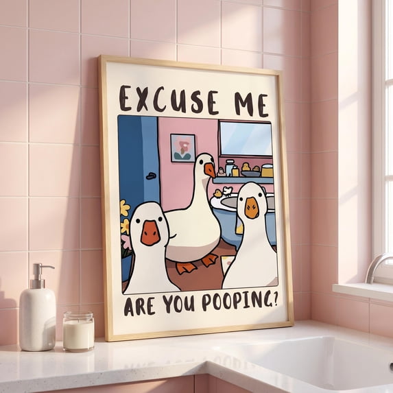 Goose Art Funny Bathroom Cute Goose Kawaii Bathroom Poster , Poster ...