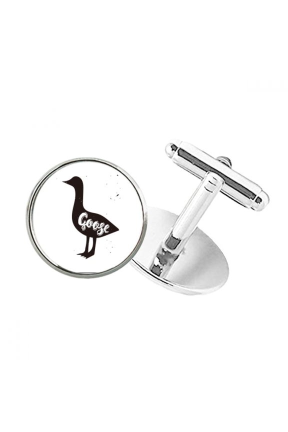 Goose Black And White Animal Round Button Cuff Clip Stud Cufflinks