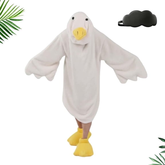 Goose Blanket Hoodie Onesie - Duck White Sleeping Suit for Adults & Kids, Oversized Wearable Blanket with Hood, Warm Coral Fleece Costume for Halloween, Christmas