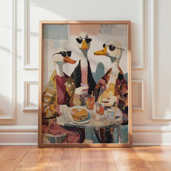 Goose Brunch Print Quirky Animal Wall Art Modern Kitchen Decor, Unframed Paper Print
