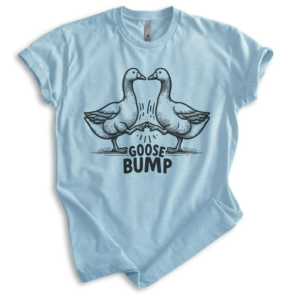 Goose Bump T-shirt, Unisex Women's Men's Shirt, Funny Goose Geese Animal Pun, Heather Light Blue, Large