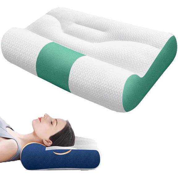 Goose Down Cervical Support Pillow - Orthopedic Neck Pillow for Pain Relief, Sleep Enhancing & Comfort, Sleep Enhancing Cervical Support Pillow (Green,30 * 50cm)