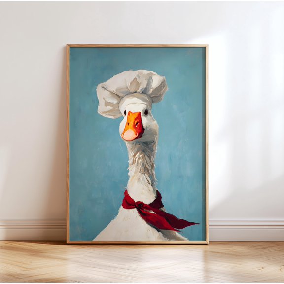 Goose Chef Wall Art Print, Funny Kitchen Goose Poster, Duck Cook Art, Whimsical Bird Decor, Farmhouse Kitchen Print , Poster Print Only