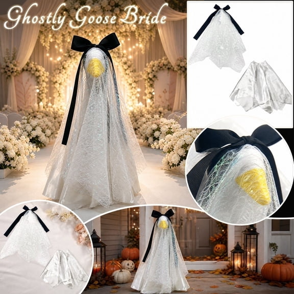 Goose Clothing Accessory Kit, Doll Play Outfit for Porch Goose Halloween Decor, White Satin Bridal Gown + Veil Set, Kids Birthday Gift, Made with Soft Flowing Fabric for Backyard