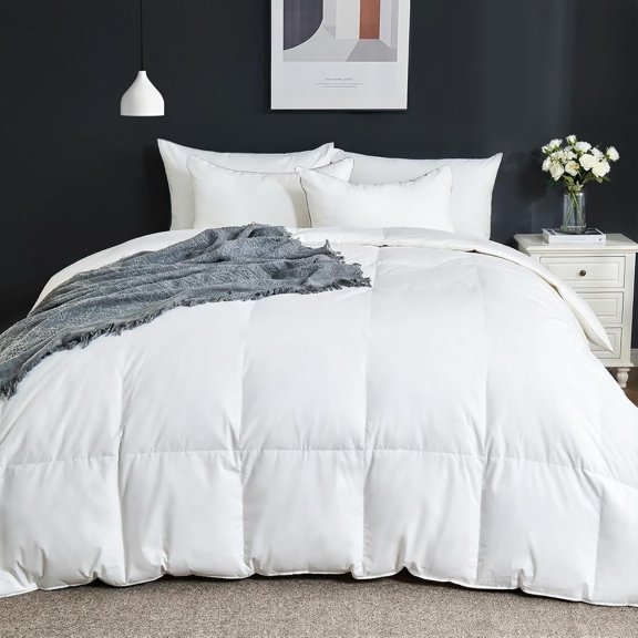 Goose Comforter California Size, Duvet Insert Season White Bed Comforter Quilted with 8 Loops Hotel Luxury Fluffy Duvet Insert, 104 x 96 Inch, Machine Washable