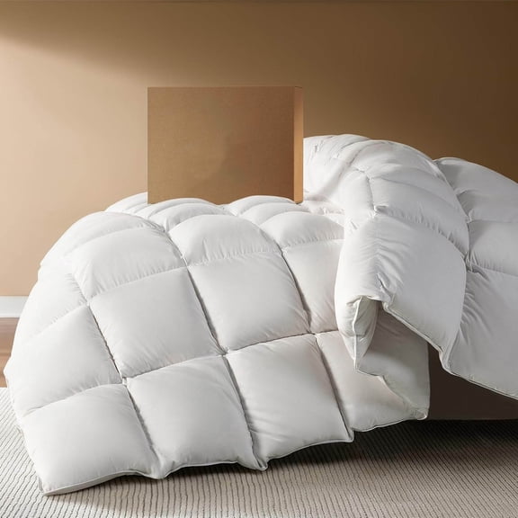 Goose Down Comforter  All Season Naturally Breathable Down Comforters, Luxury Hotel Collection Duvet Insert with Corner Tabs, Cotton Fabric & Baffle Box
