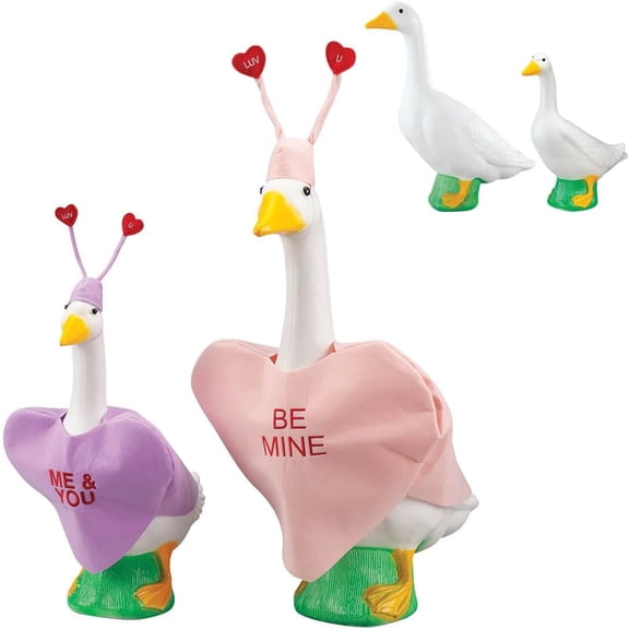 Goose Conversation Heart Bundle, Includes 1 Large 23" White Goose, 1 Baby 17" White Goose and 2 Outfits - 1 Baby & 1 Large Conversation Heart Goose Outfit Included, by Fox Valley Traders