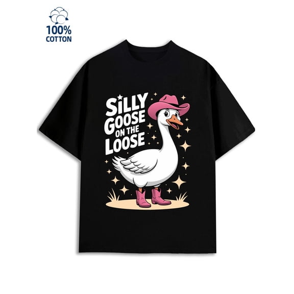 Goose Cowboy Tee men 180G 100% Cotton black Classic Unisex Shirt Crewneck tshirts Retro Unisex Shirt Printed tshirts Unique Design Unisex Shirt Printed tshirts Trendy Unisex Shirt Graphic tshirts