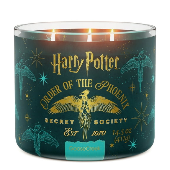 Goose Creek Harry Potter Order of the Phoenix 3-wick White Sandalwood, Vanilla Cashmere, Smoked Saffron & Worn Suede Scented Jar Candle, 14.5oz