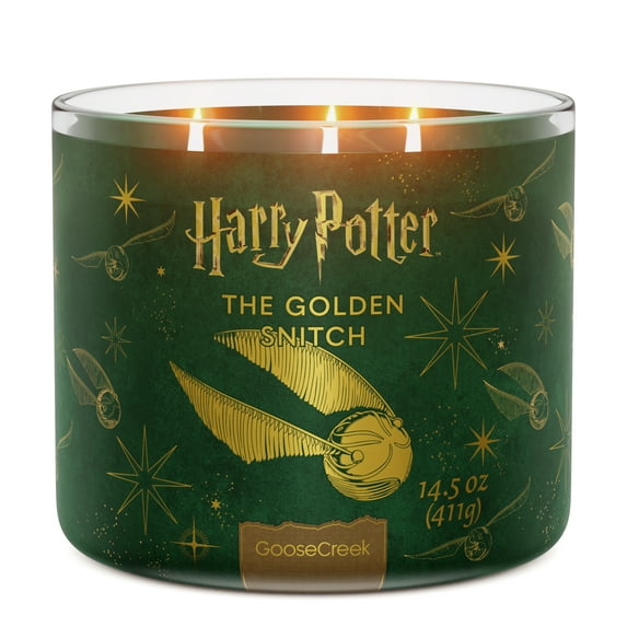 Goose Creek Harry Potter Golden Snitch 3-wick Crackling Fresh-Cut Grass, Morning Moss, Damp Earth & Bright Bergamot Scented Jar Candle, 14.5oz