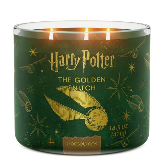 Goose Creek Harry Potter Golden Snitch 3-wick Crackling Fresh-Cut Grass, Morning Moss, Damp Earth & Bright Bergamot Scented Jar Candle, 14.5oz