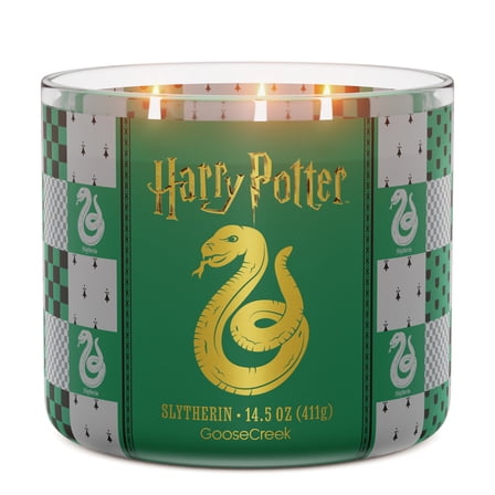 Goose Creek Harry Potter Slytherin 3-wick Black Lake Waters, Fog-Laced Dungeons, Woodland Embers & Smoldering Amber Scented Jar Candle, 14.5oz