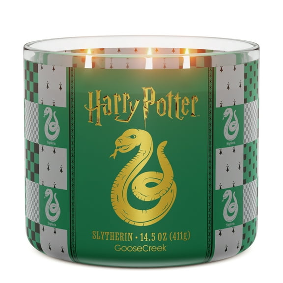 Goose Creek Harry Potter Slytherin 3-wick Black Lake Waters, Fog-Laced Dungeons, Woodland Embers & Smoldering Amber Scented Jar Candle, 14.5oz