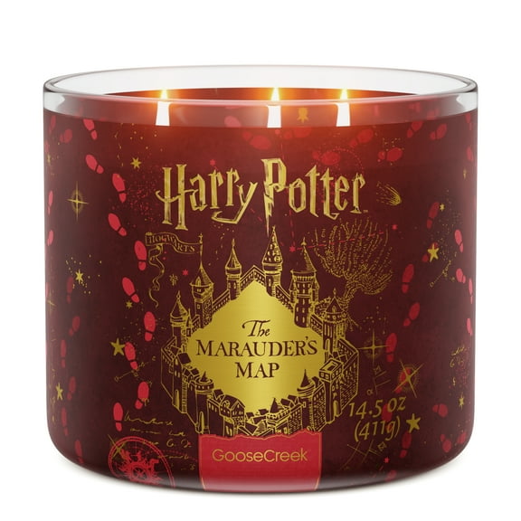 Goose Creek Harry Potter Marauder's Map 3-wick Ancient Paper, Weathered Wood, Tobacco Leaf & Golden Amber Scented Jar Candle, 14.5oz
