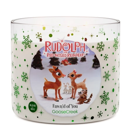 Goose Creek Rudolph Fawn'd of You 3-wick Christmastown Fir, Shiny Red Apple, and Holiday Spice Scented Jar Candle, 14.5oz