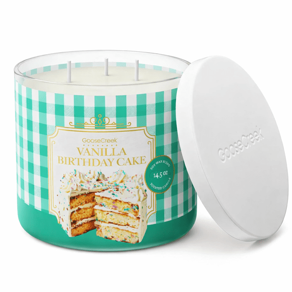 Goose Creek Vanilla Birthday Cake 3-Wick Scented Candle, 14.5 oz Soy Wax Blend Jar Candle