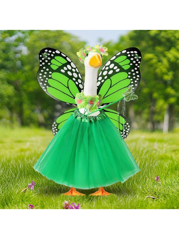 Goose Decoration Outfit Set, Usupdd Waterproof Fade-Resistant Plastic Goose Clothes, Festive Holiday Yard Decor for Porch Garden with Cute White Design, Green