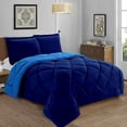 thumbnail image 1 of Lightweight Reversible 3-Piece Comforter Set All Seasons, Down Alternative Comforter with 2 Pillow Shams Full/Queen, Navy/Aqua, 1 of 5
