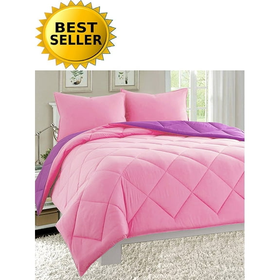 Goose Down Alternative 3pc Comforter Set-Full/Queen, Pink/Purple