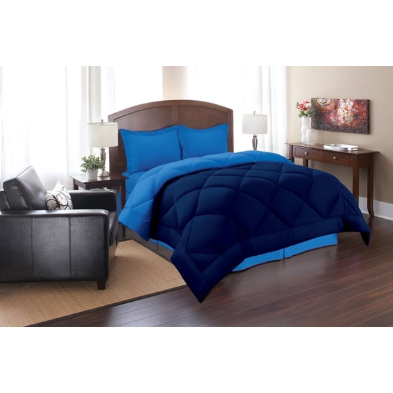 Goose Down Alternative Reversible Comforter - All Season-Full/Queen, Navy/Aqua