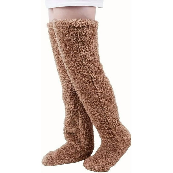 Goose Down Christmas Knee Socks, Plush Stockings with Soft Cozy Over-The-Knee Long Tube Design for Cold Weather, Holiday Gift Socks for Women Men