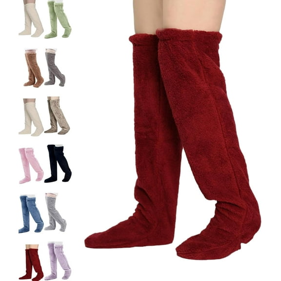 Goose Down Christmas Socks, Fuzzy Thigh High Over The Knee Warm Socks for Cold Weather, Plush Holiday Gift Socks for Women