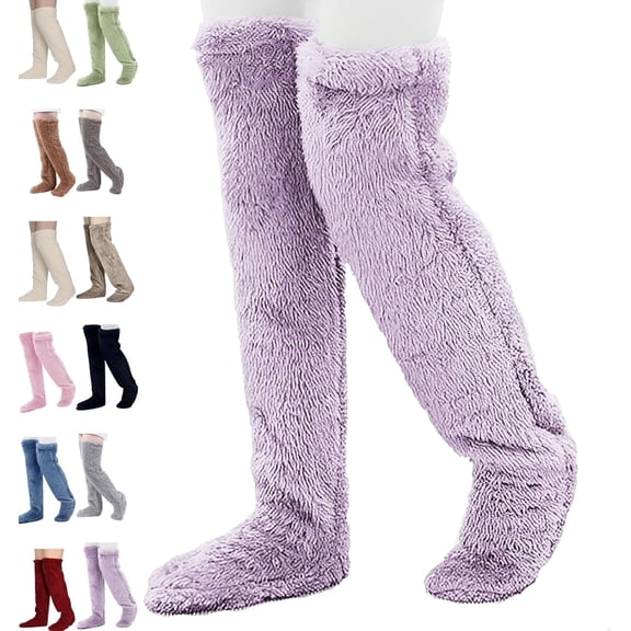 Goose Down Christmas Socks, Fuzzy Thigh High Over The Knee Warm Socks for Cold Weather, Plush Holiday Gift Socks for Women