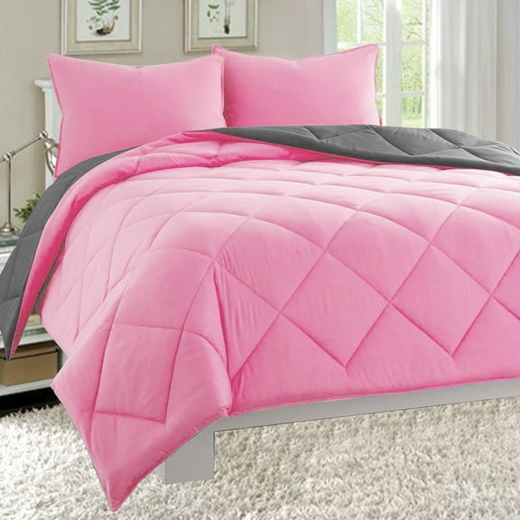 Goose Down Close Out Deal , 3pc Comforter Set-Full/Queen, Pink/Gray
