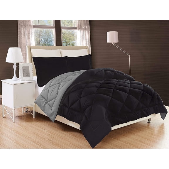 Goose Down Close Out Deal , High Quality 3pc Comforter Set-Full/Queen, Black/Gray