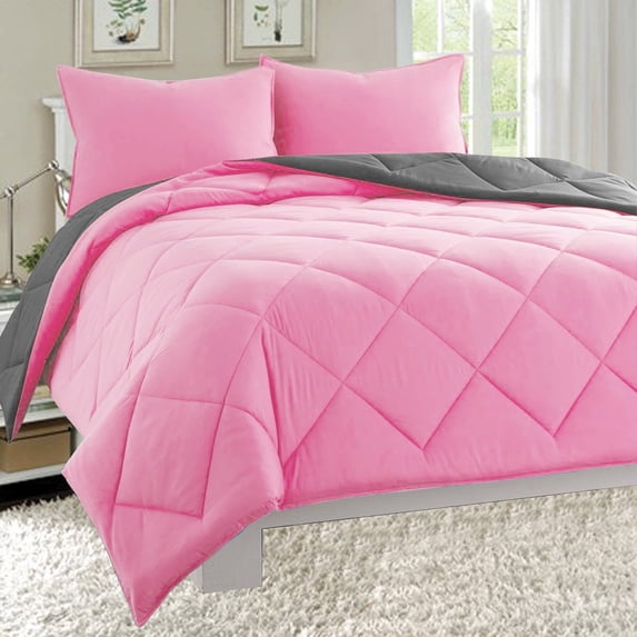 Goose Down Close Out Deal , High Quality 3pc Comforter Set-Full/Queen, Pink/Gray