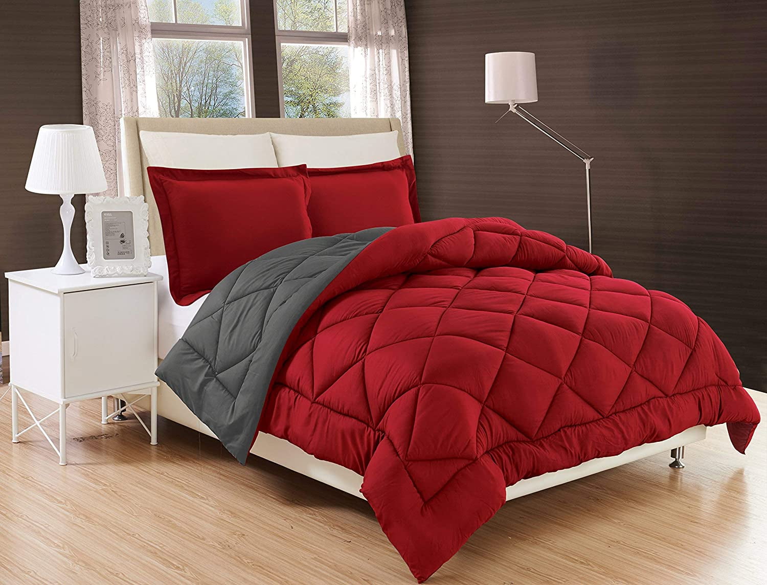 Goose Down High Quality Microfiber Comfortable Queen Size 3pc Comforter Set, Red/Gray - Walmart.com