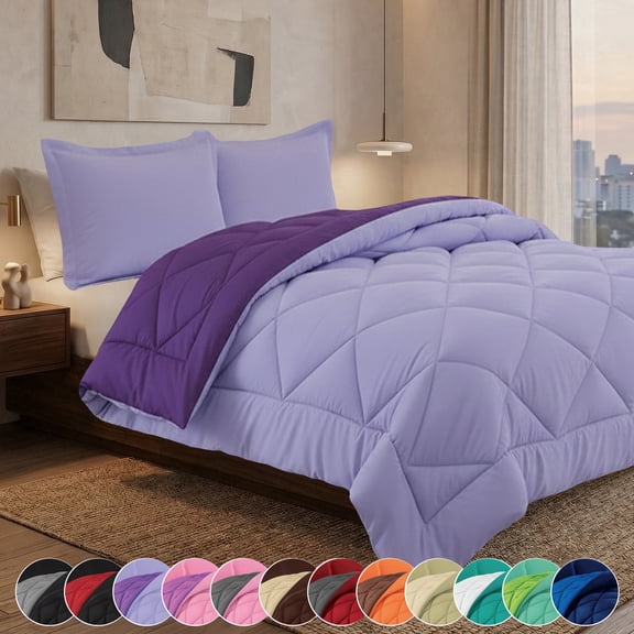 Elegant Comfort Reversible Down Alternative Comforter Set, Soft Microfiber All-Season Bedding, Lightweight Wrinkle & Fade Resistant Comforter, King/Cal King, Lilac/Purple
