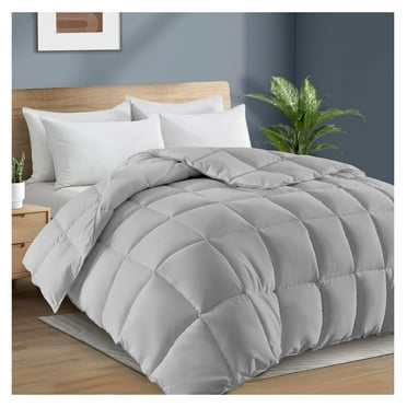 Goose Down Comforter King Size, Lightweight Down Duvets Inserts, Breathable Ultra-Soft Summer Bedding Comforters (Light Grey, 104x90”)