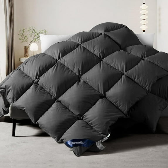 OceanSleep 780+ Fill Power 80% Goose Down and 20% Feather King Size with 100% Organic Cotton Cover - Gray All Season Comforter Duvet