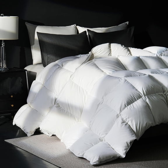 Goose Down Fiber Comforter , Cover Ultra Soft Duvet Insert, Luxurious Hotel Collection Comforter with 8 Loops, White 68"x90"