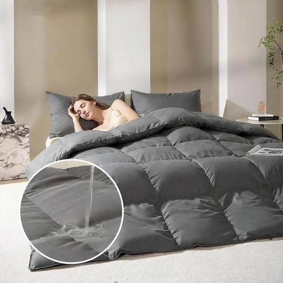 Goose Down Fiber Comforter, Duvet Insert, Size, Gray, 90"x90"