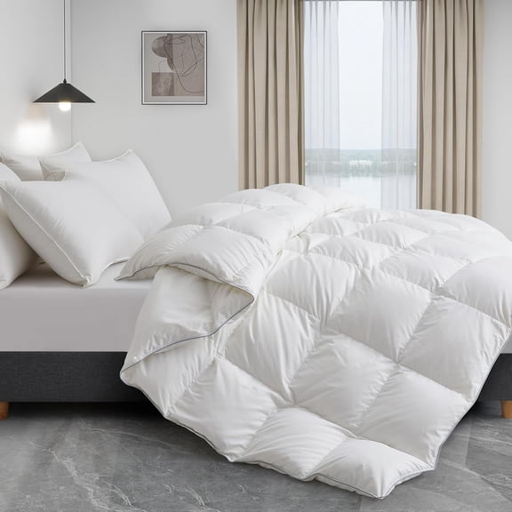 Goose Down Fiber Comforter Size, White Polyester Duvet Insert, Season Medium Warmth Fluffy Bedding Comforter (White, )