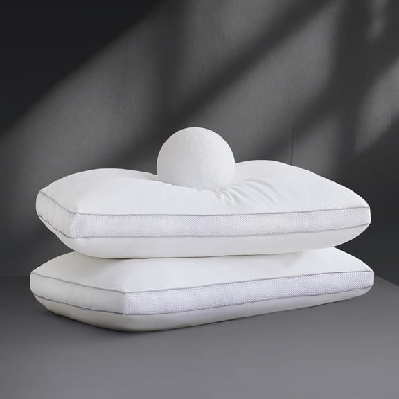 Goose Down Fiber and Shredded Memory Foam Bed Pillows Queen Size Set of 2 White Gusseted 20" x 30"
