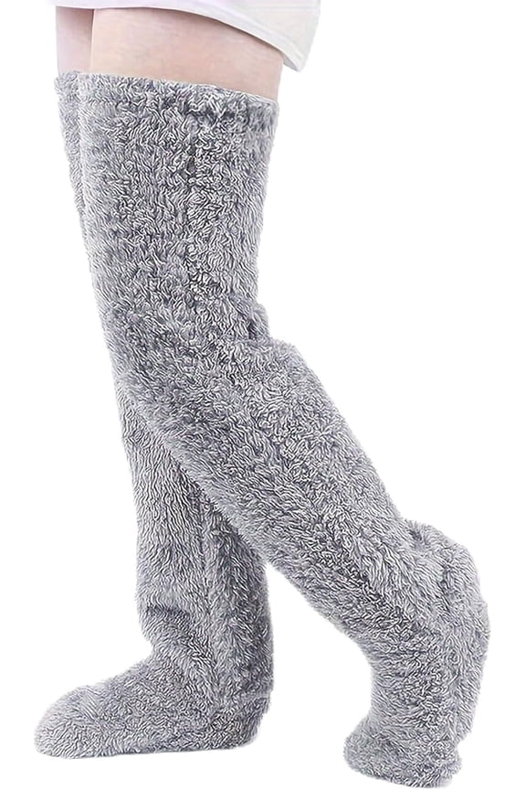 Goose Down Knee Socks for Christmas, Over Knee High Fuzzy Leg Warmers,Winter Cozy High Thigh Tube Sock for women