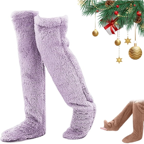 Goose Down Knee Socks for Christmas, Soft Cozy Over The Knee Long Socks & Fluffy Leg Warmers for Cold Weather, Ultra Comfortable Holiday Gift Socks