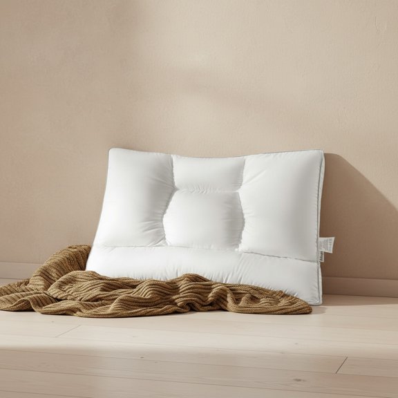 Goose Down Pillow, Cervical Support, 1050+ Fill Power, 600 Thread Count Cotton Shell, Ergonomic Design for Side, Back, and Stomach Sleepers