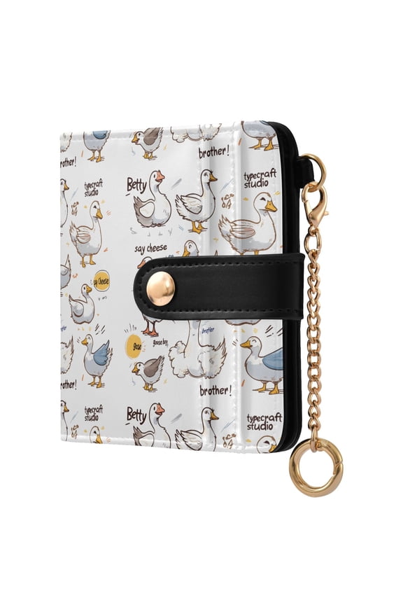 Goose Duck Small Wallet for Women RFID Blocking Bifold PU Leather Credit Card Holder with Zipper Coin Pocket Compact Cute Travel Purse Magnetic Snap 7 Card Slots