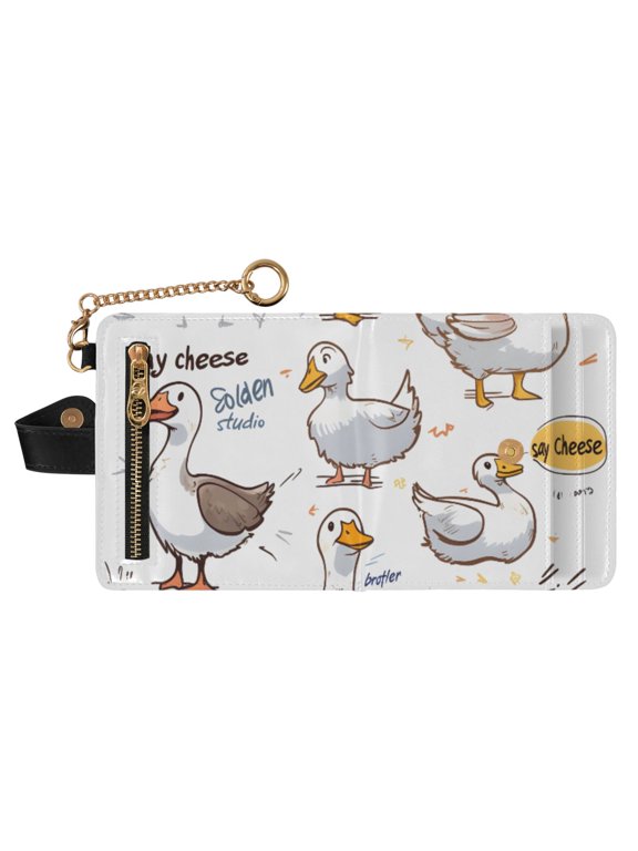 Goose Duck Small Wallet for Women RFID Blocking Bifold PU Leather Credit Card Holder with Zipper Coin Pocket Compact Cute Travel Purse Magnetic Snap 7 Card Slots