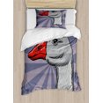thumbnail image 1 of Goose Duvet Cover Sets, Retro Pop Art Like Graphic Image of a Portrait on Sunburst Effect Back, Bedding Set 2 Duvet Covers & 2 Pillowcases, 2 Pack Twin Size, Purpleblue and Dark Coral, by Ambesonne, 1 of 2