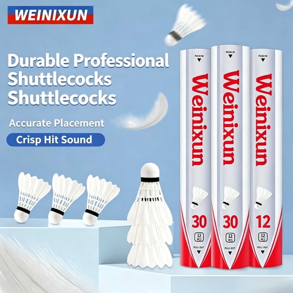 Goose Feather Badminton Shuttlecocks 12 Pack Professional High Speed Training Birdies for Indoor Outdoor Play Great Stability Durable Performance