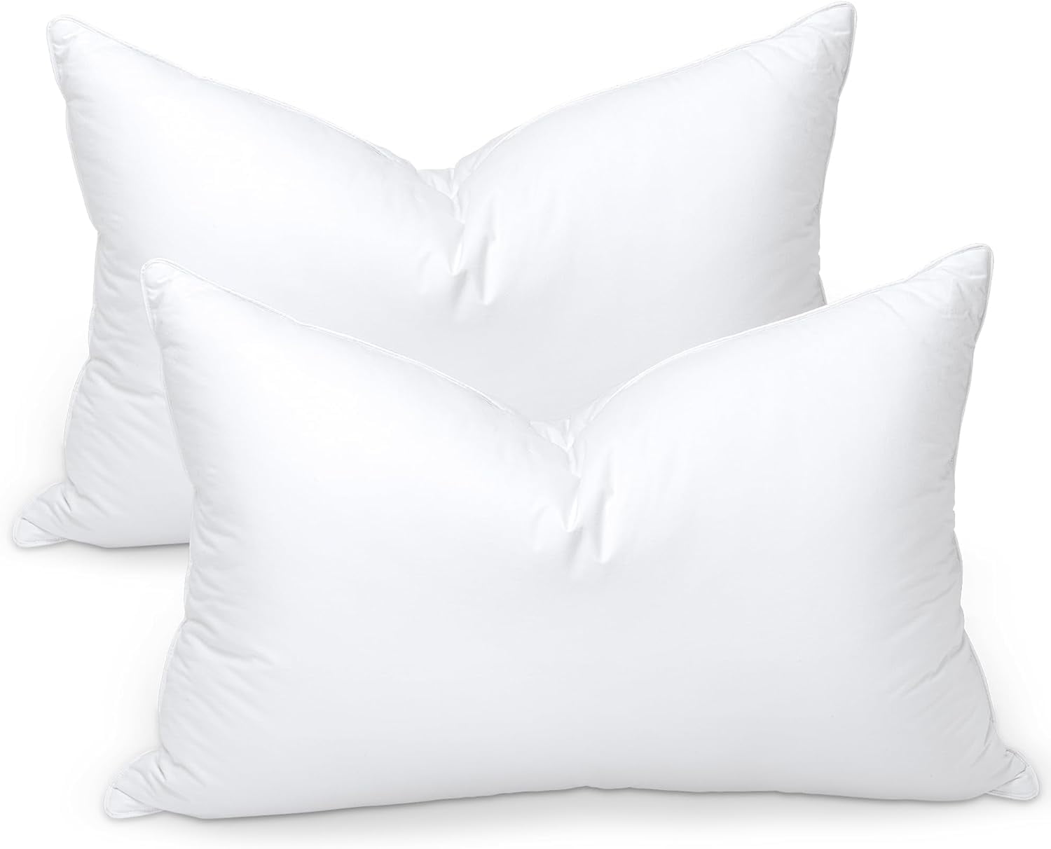 Goose Feather Bed Pillows, Hotel Down Pillows King Size Set of 2, 600 Thread Count Cotton Cover