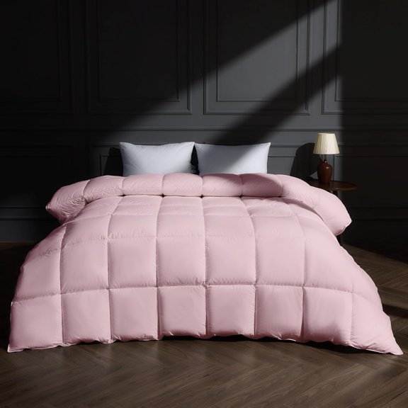 Goose Feather Comforter King Size, All Season Duvet Insert Medium Warmth, Cloud Soft Hotel Collection Comforters with Cotton Cover Pink 106"x90"